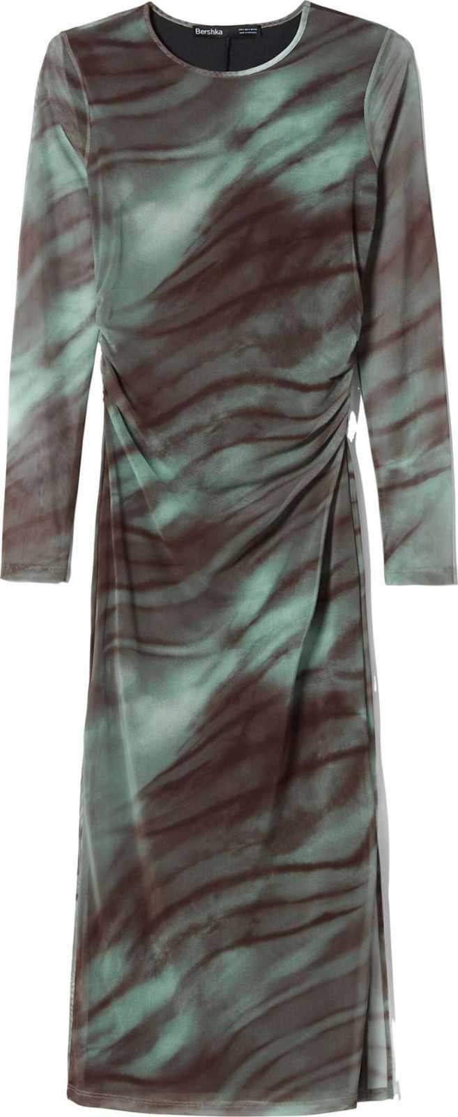 Bershka Šaty hnědá / zelená