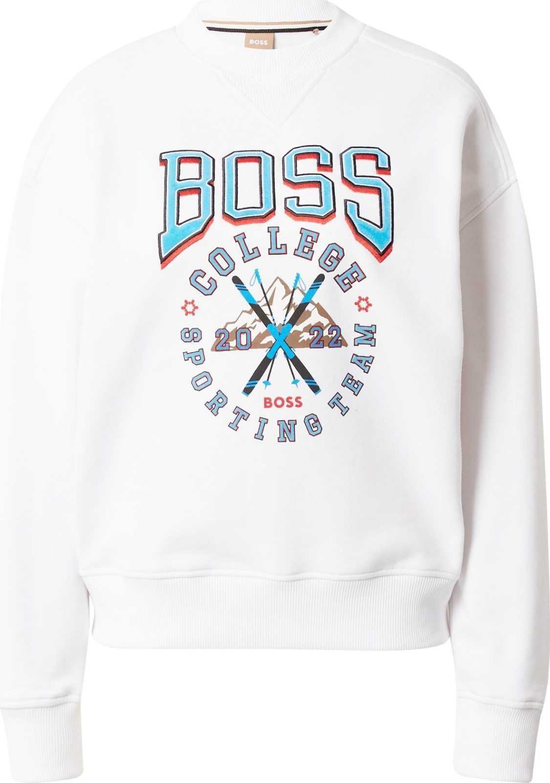 BOSS Black Mikina 'Ecaisa' aqua modrá / brokátová / ohnivá červená / bílá