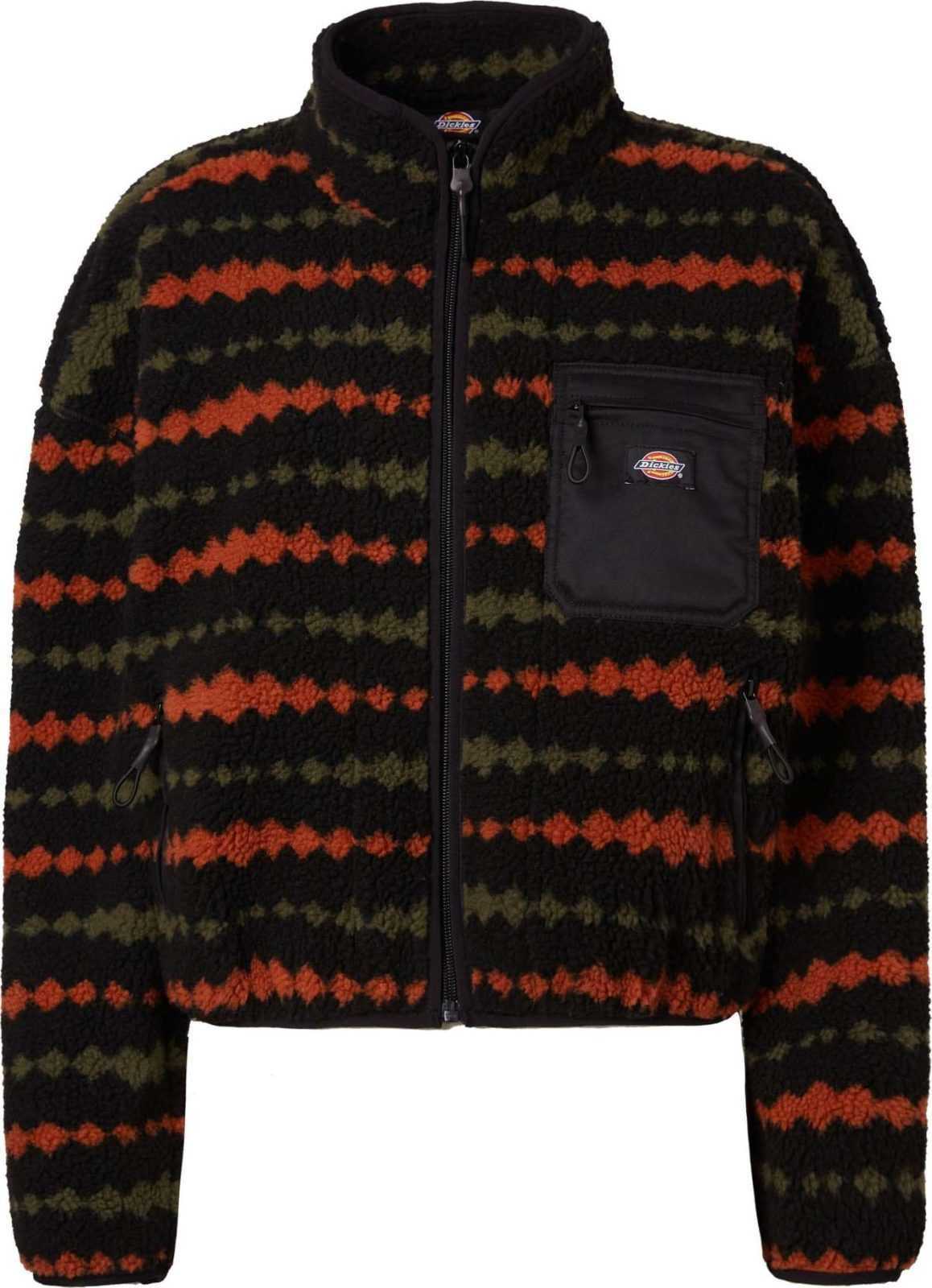 DICKIES Fleecová mikina zelená / oranžová / černá