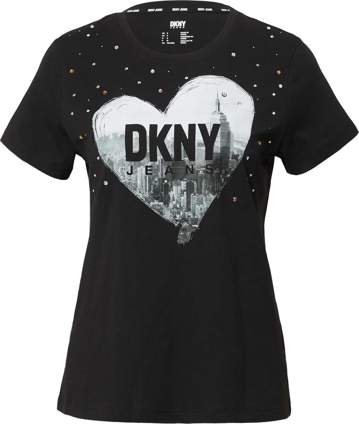 DKNY Tričko černá / stříbrná / bílá