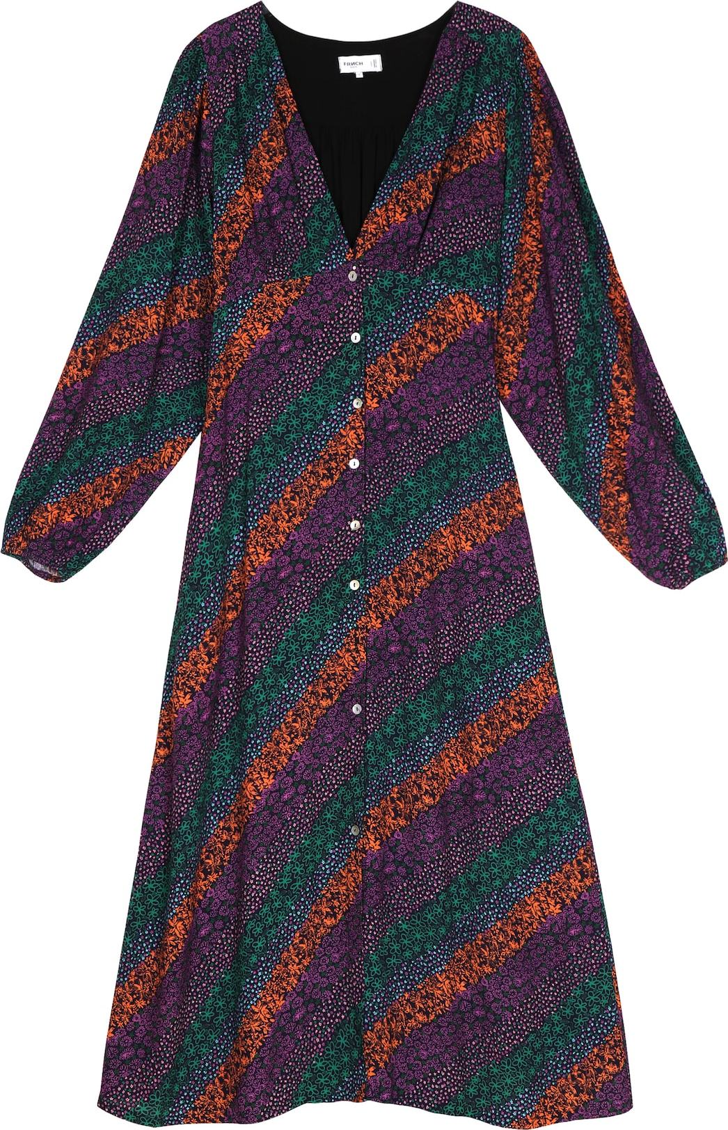 FRNCH PARIS Košilové šaty 'Holy' smaragdová / tmavě fialová / tmavě oranžová / černá