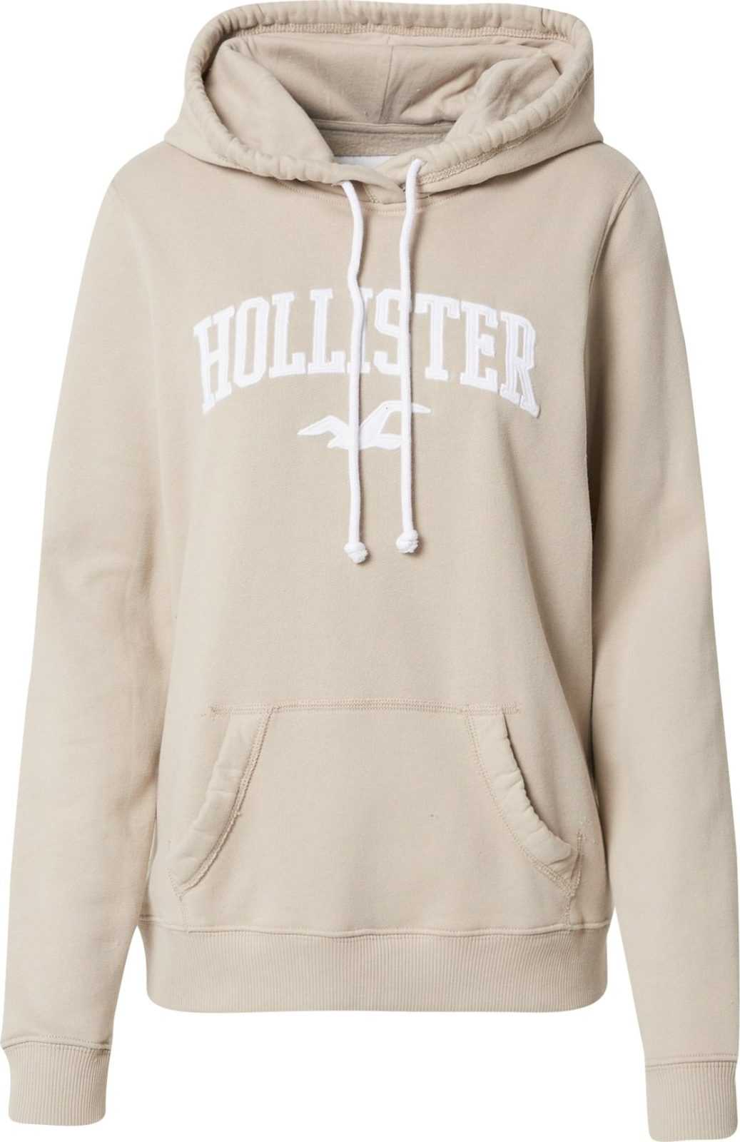 HOLLISTER Mikina béžová / bílá