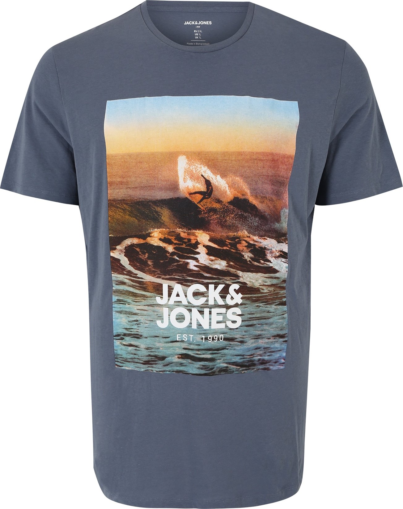 Jack & Jones Plus Tričko 'GEM' modrá / světlemodrá / tmavě hnědá / bílá