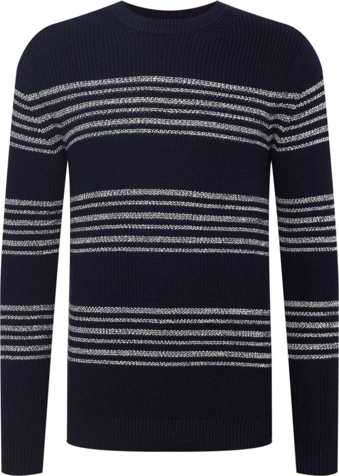 JACK & JONES Svetr 'WILBERT' marine modrá / bílá