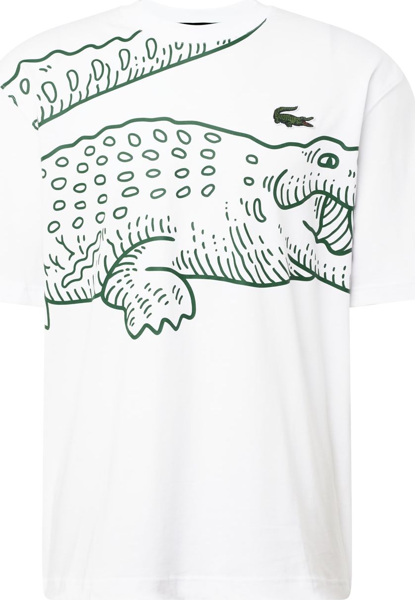 LACOSTE Tričko tmavě zelená / bílá