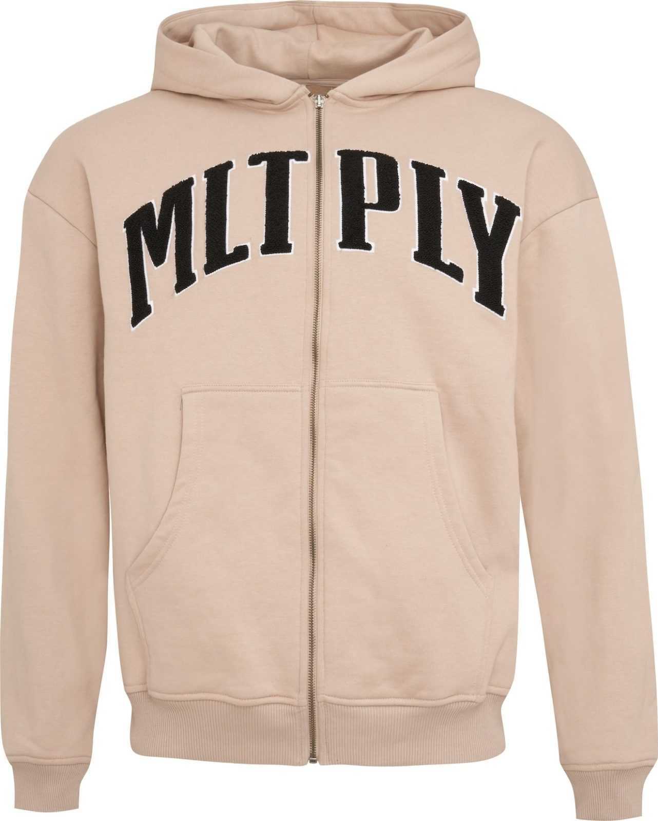 Multiply Apparel Mikina 'Embroidery' světle béžová / černá / bílá