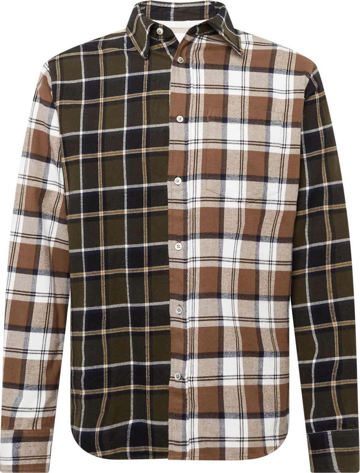 NORSE PROJECTS Košile 'Algot' hnědá / zelená / khaki / bílá