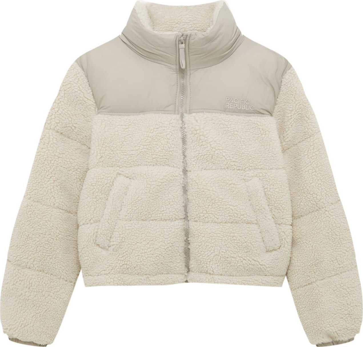 Pull&Bear Zimní bunda světle šedá / bílá