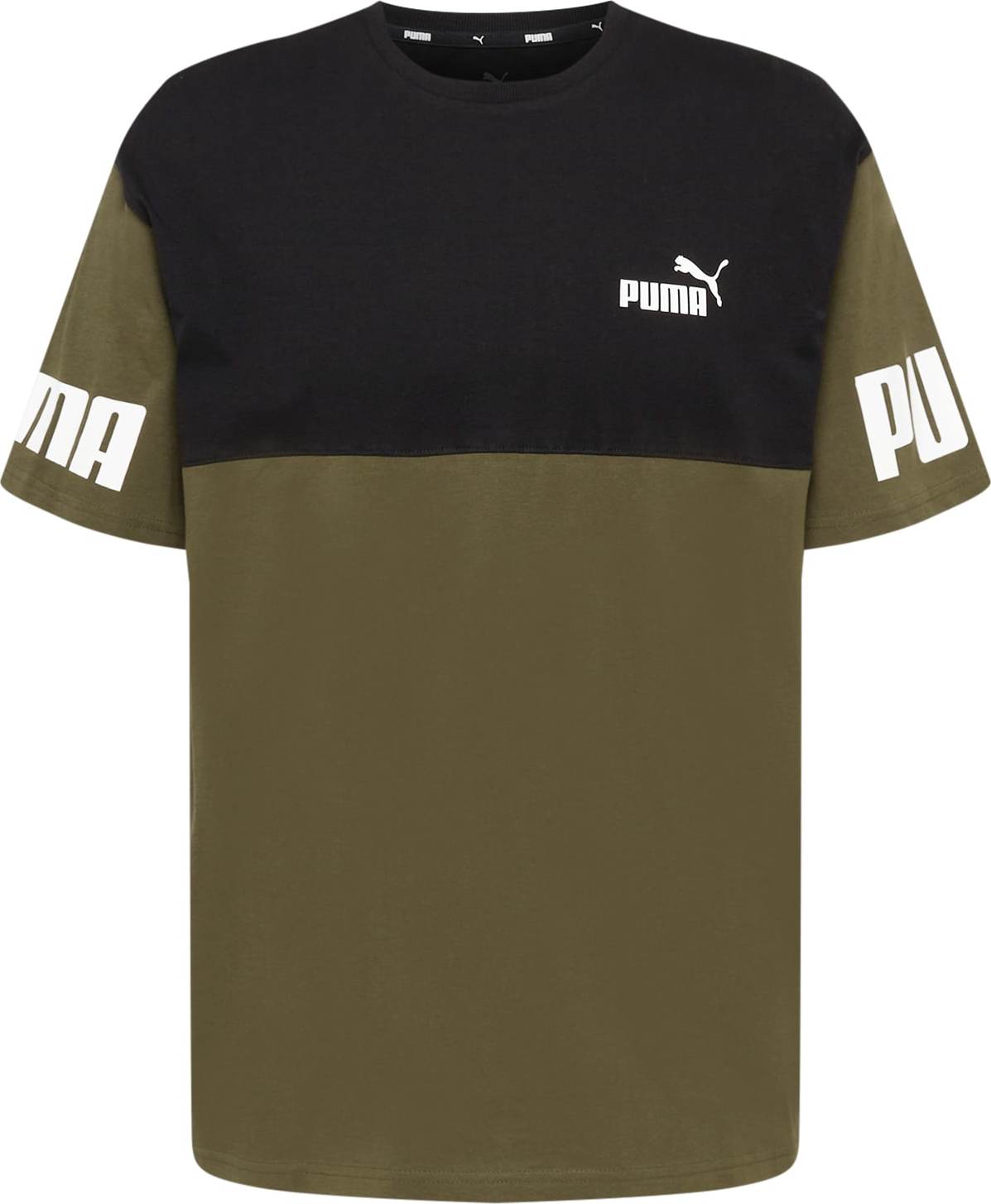 PUMA Funkční tričko khaki / černá / bílá