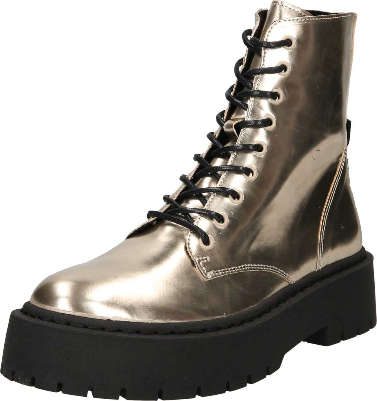 STEVE MADDEN Šněrovací kozačky 'SKYLAR' zlatá / černá