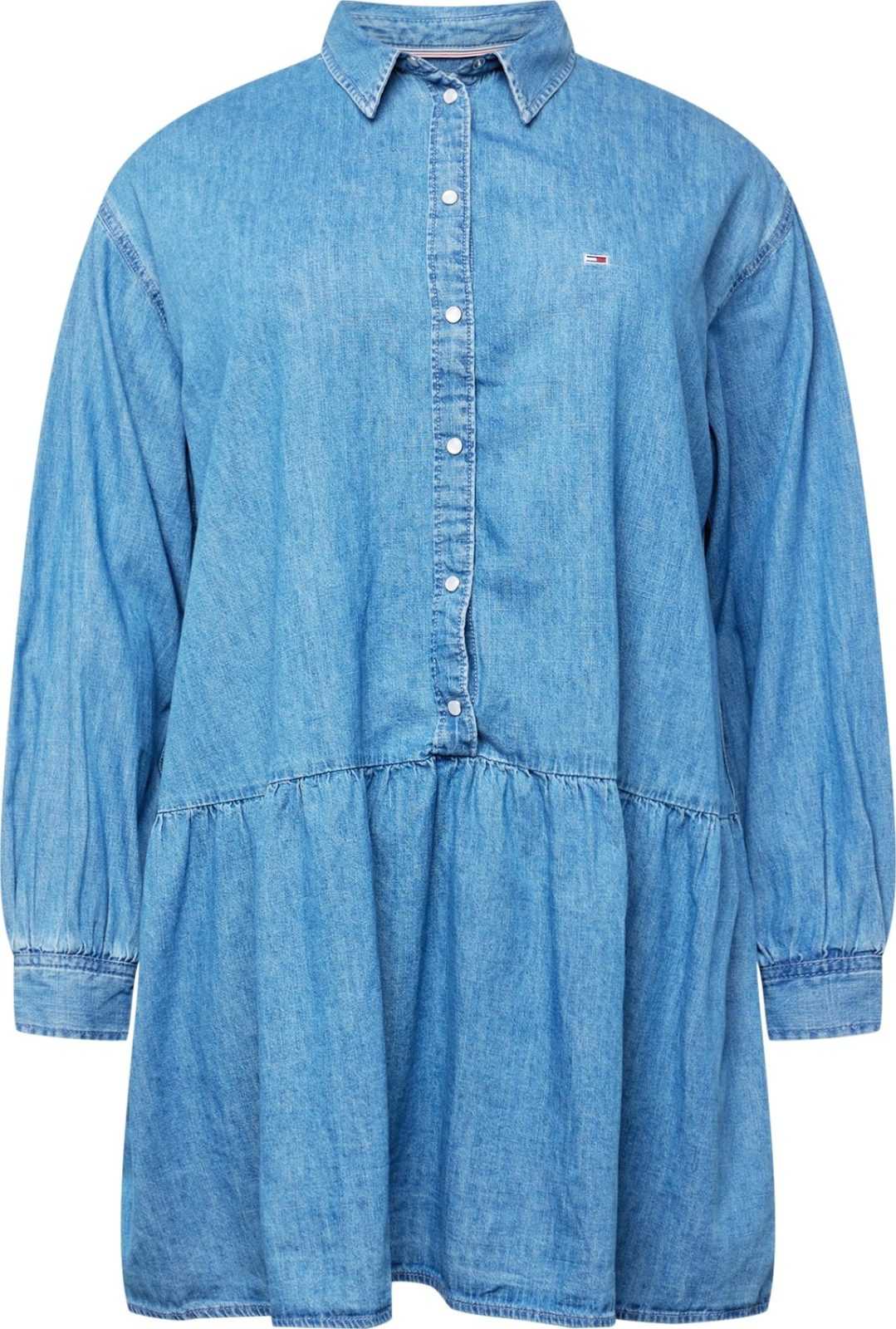 Tommy Jeans Curve Košilové šaty 'CHAMBRAY' námořnická modř / modrá džínovina / červená / bílá