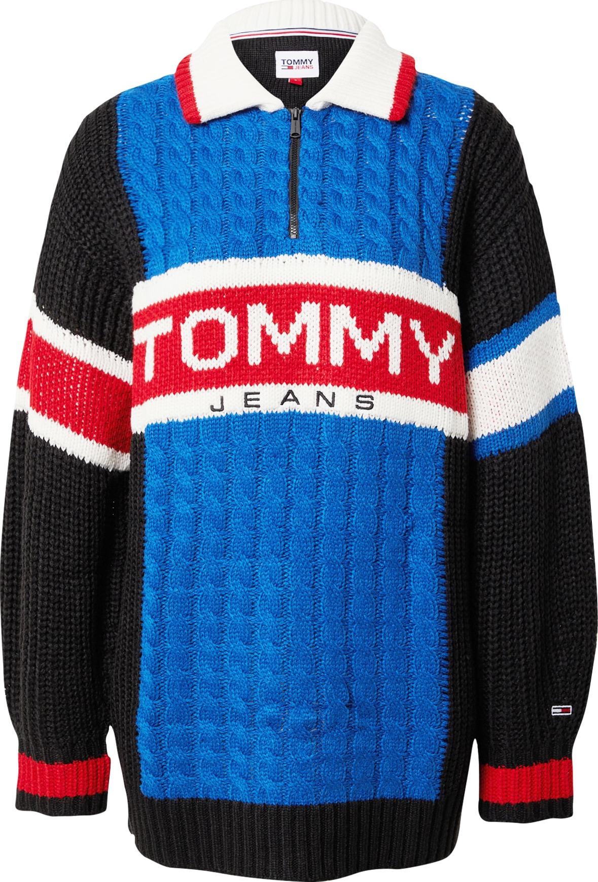 Tommy Jeans Svetr světlemodrá / červená / černá / bílá