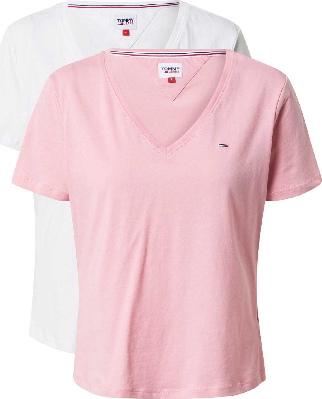 Tommy Jeans Tričko růžová / bílá