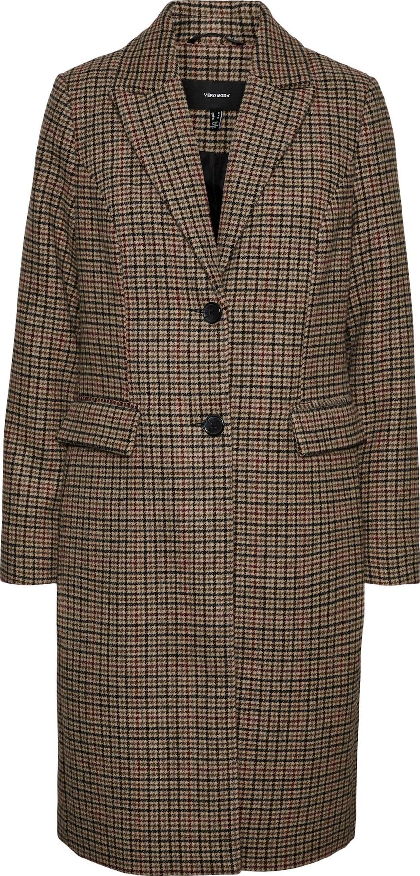 VERO MODA Přechodný kabát 'Blast' hnědá / světle hnědá / rubínově červená / černá