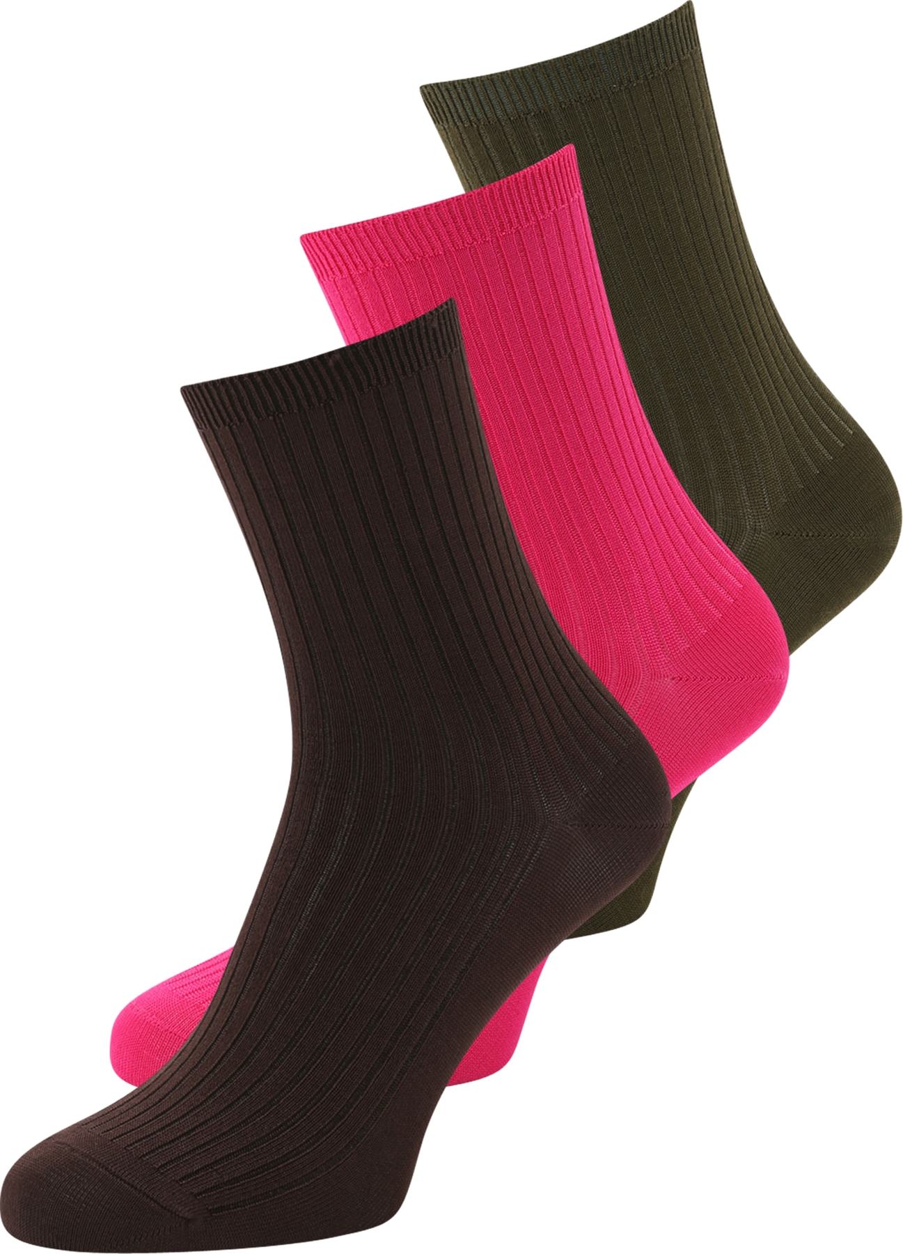 WEEKDAY Ponožky 'Lova' čokoládová / jedle / pink