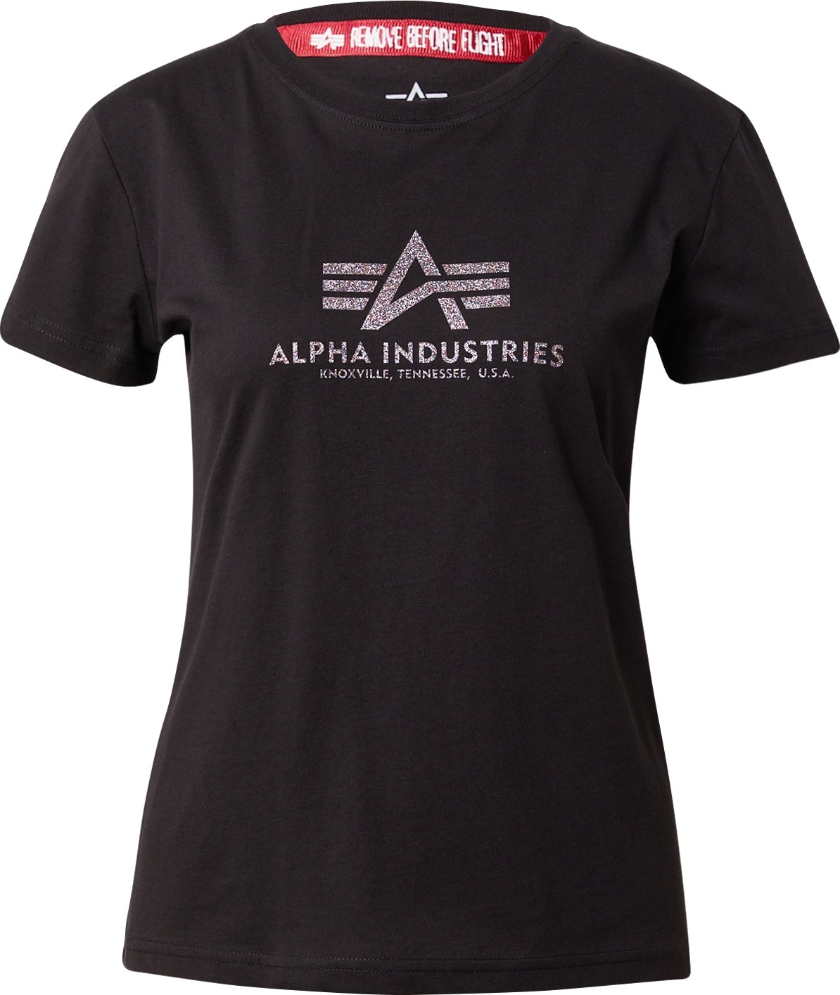 ALPHA INDUSTRIES Tričko černá / stříbrná