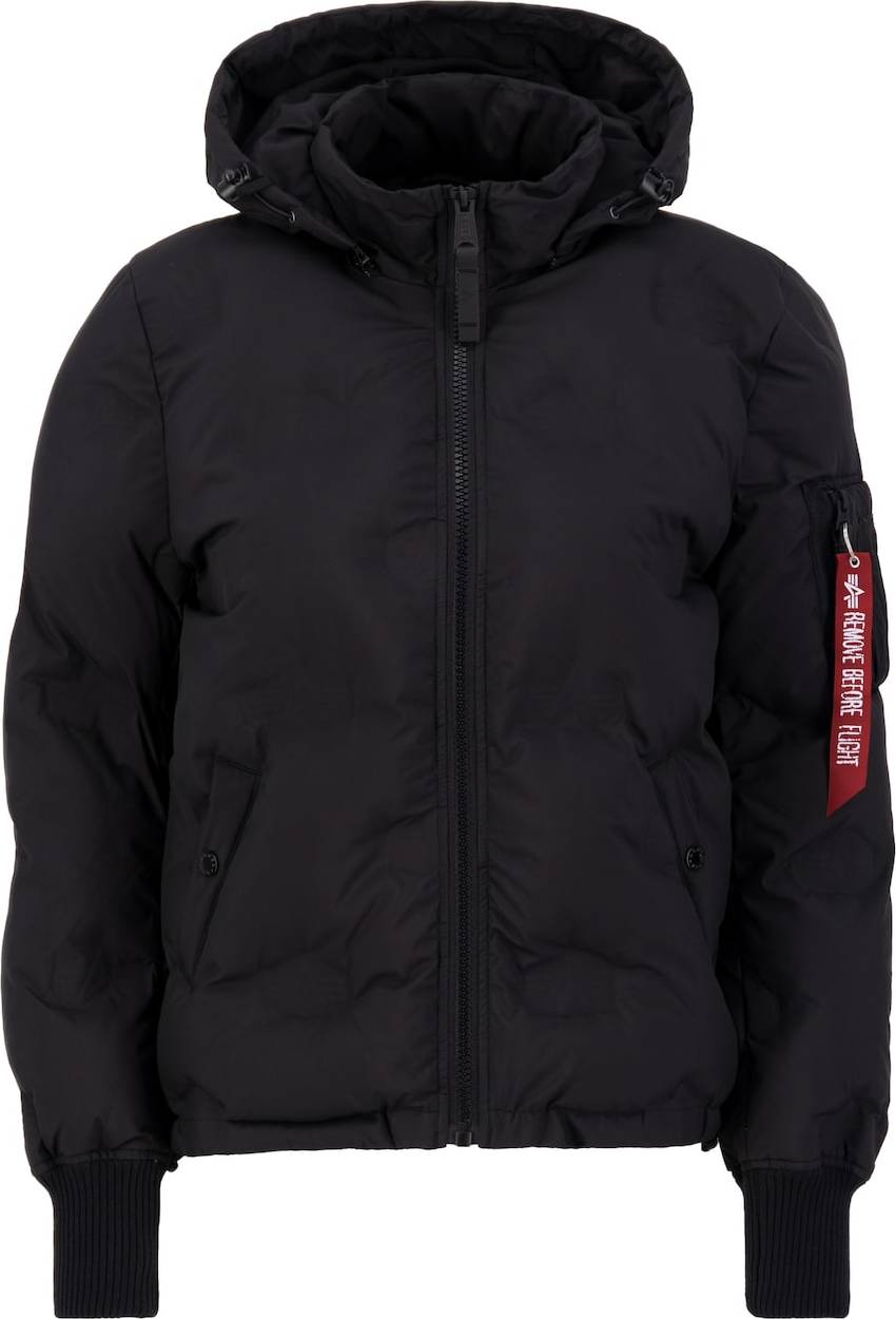 ALPHA INDUSTRIES Zimní bunda 'Flight Jacket Hooded Logo Puffer Wmn' červená / černá / bílá