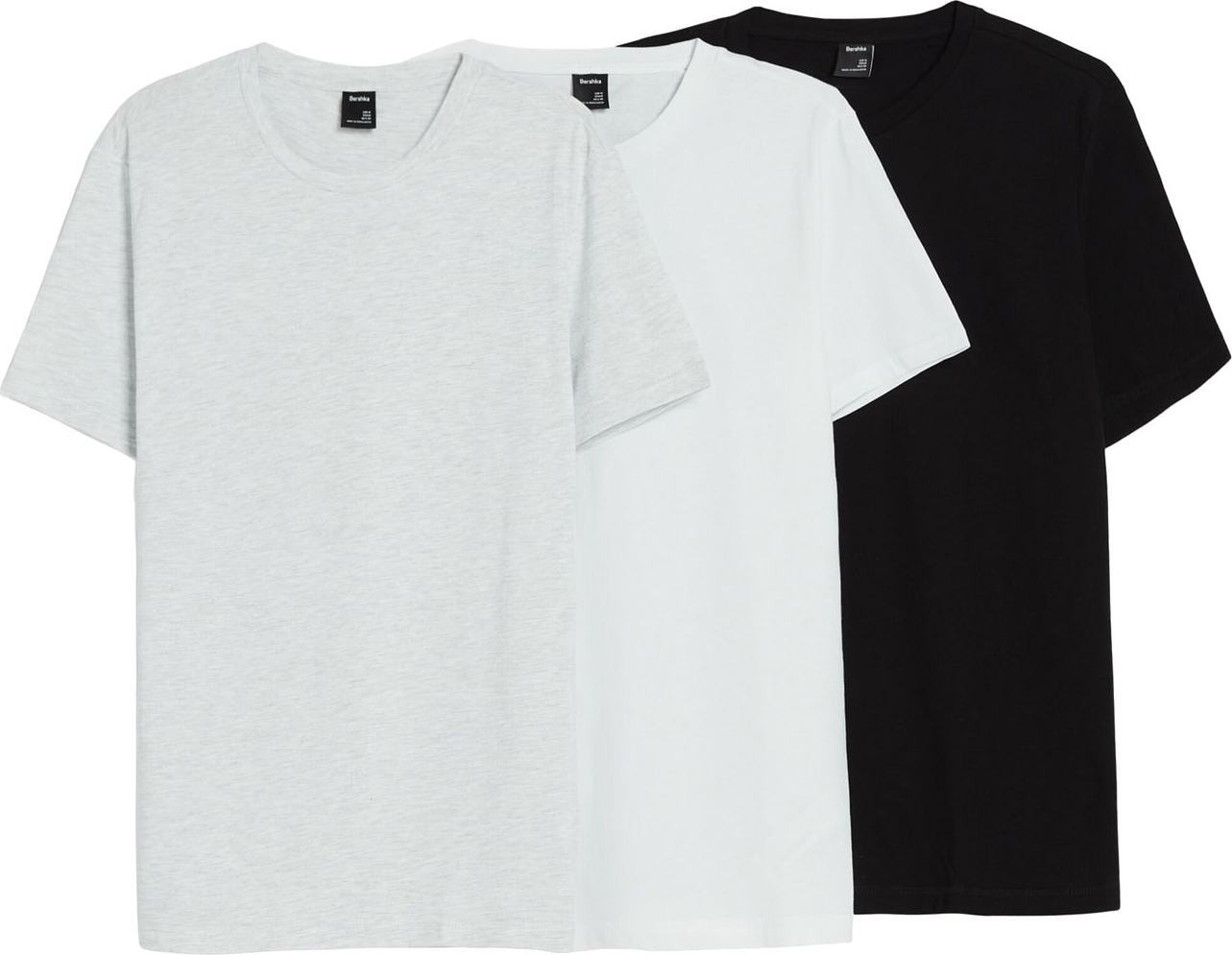 Bershka Tričko šedý melír / černá / bílá