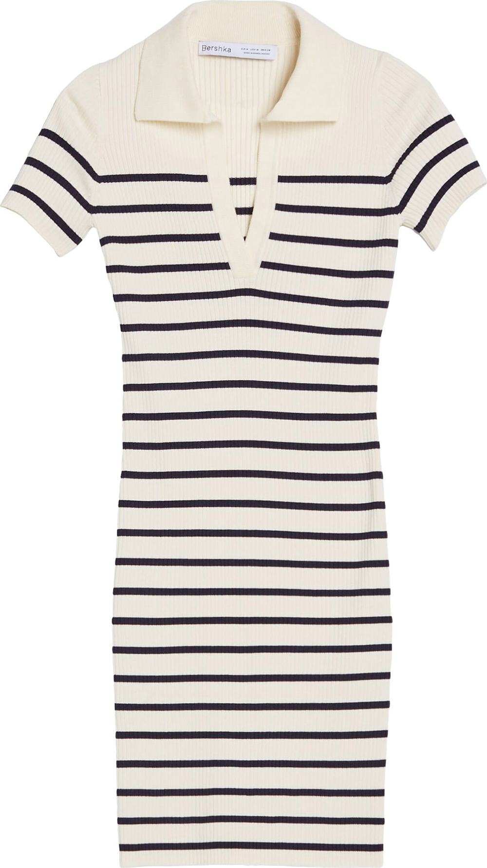 Bershka Úpletové šaty krémová / černá