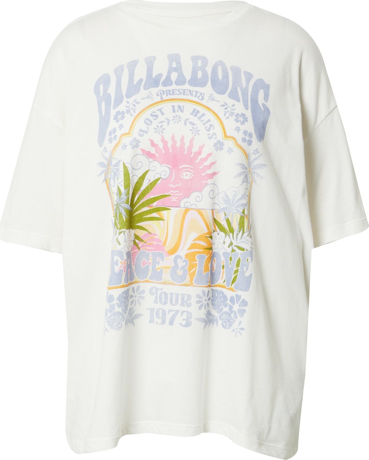 BILLABONG Tričko 'PEACE AND LOVE' světle šedá / zelená / světle fialová / jasně oranžová