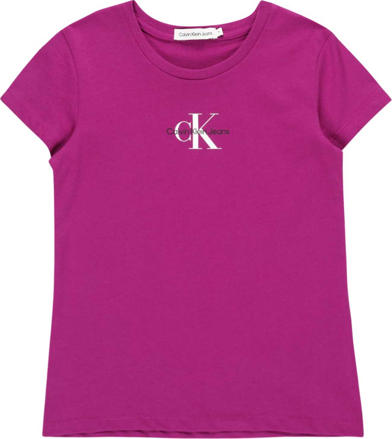 Calvin Klein Jeans Tričko tmavě fialová / černá / offwhite