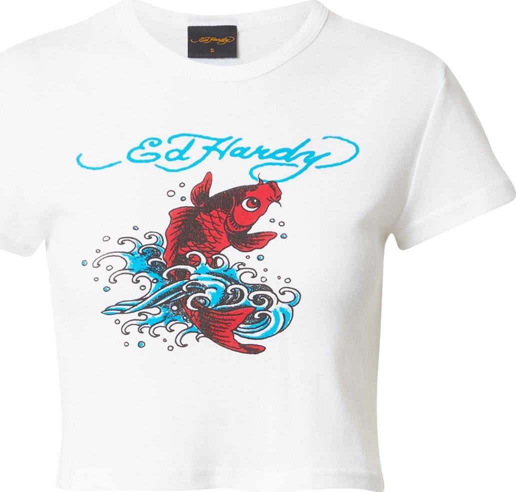 Ed Hardy Tričko ' 'KOI' azurová / červená / černá / bílá