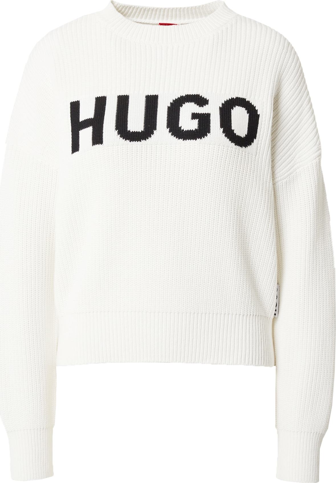 HUGO Svetr 'Slogin' černá / offwhite
