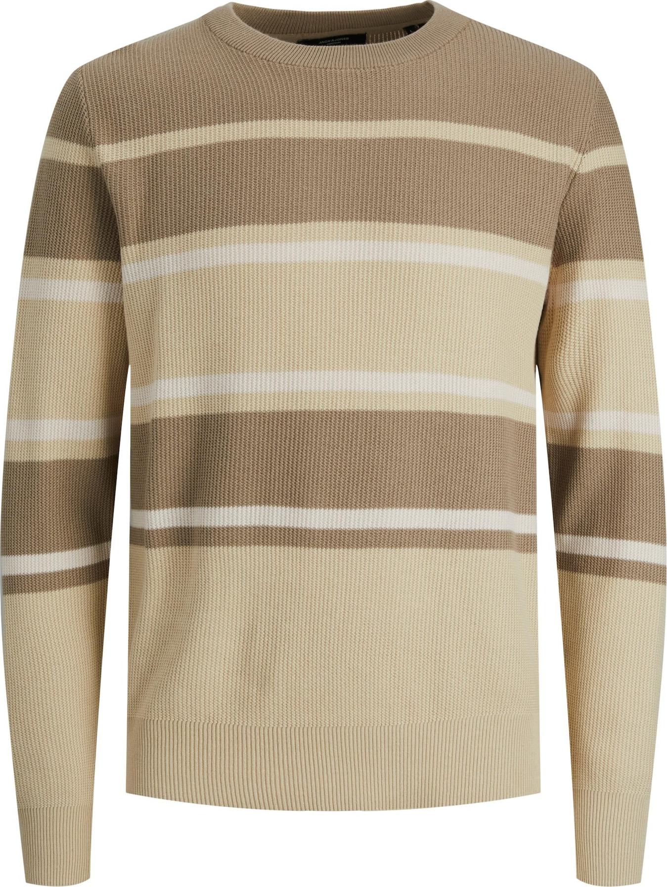 JACK & JONES Svetr 'BLAFALCO' tmavě béžová / hnědá / bílá