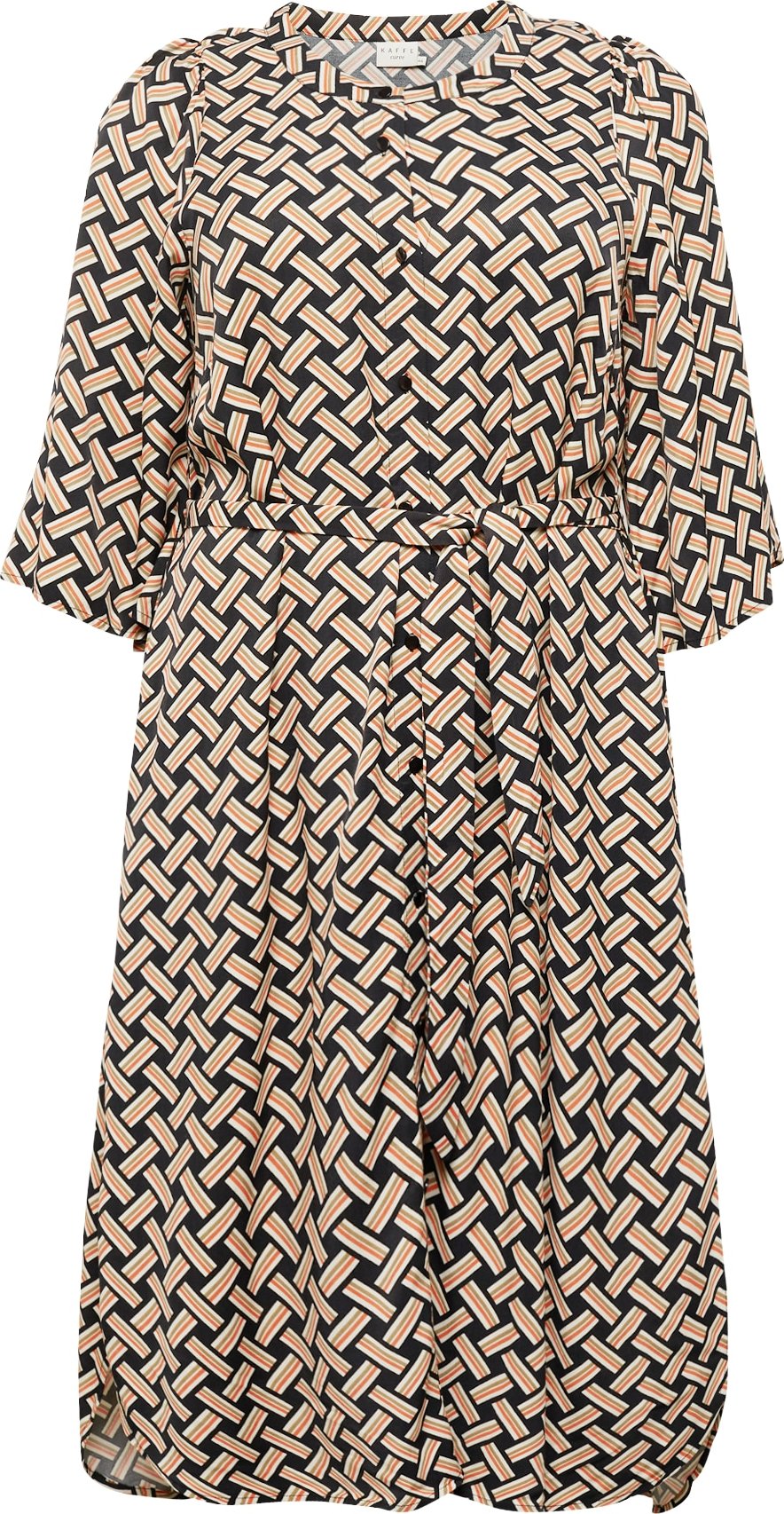 KAFFE CURVE Košilové šaty 'Qing' rákos / oranžová / černá / bílá