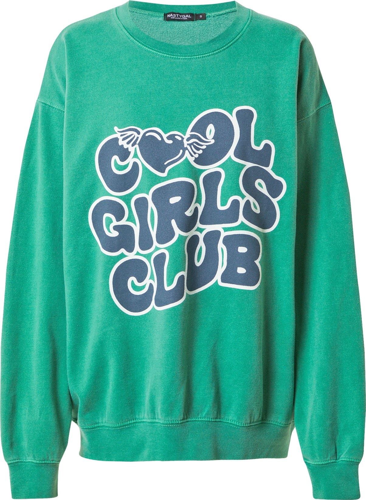 Nasty Gal Mikina 'Cool Girls Club' nefritová / tmavě zelená / bílá