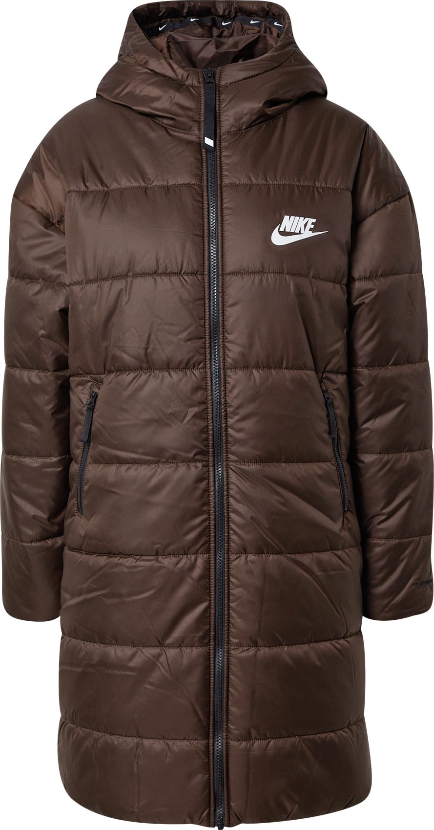 Nike Sportswear Zimní kabát tmavě hnědá / bílá