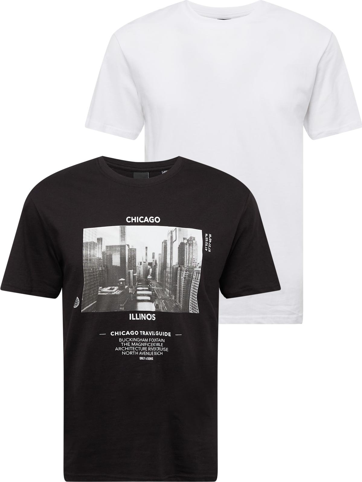 Only & Sons Tričko 'CHICAGO' černá / offwhite