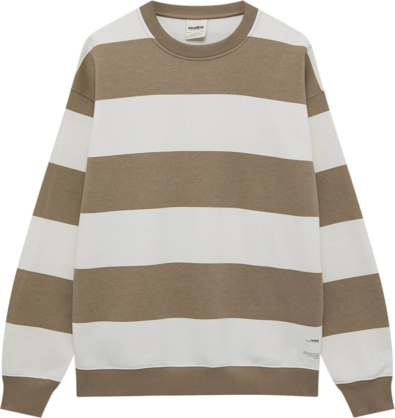 Pull&Bear Mikina světle béžová / bílá