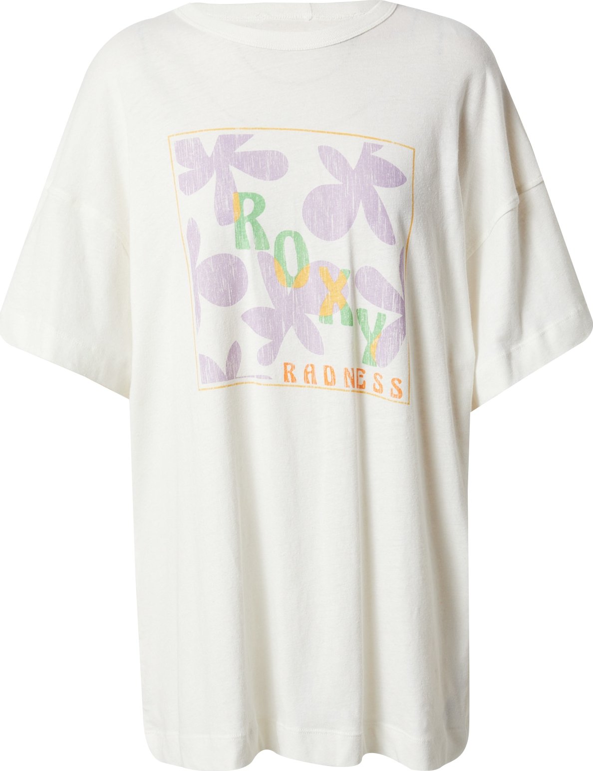 ROXY Oversized tričko 'SWEET FLOWERS' trávově zelená / světle fialová / jasně oranžová / přírodní bílá