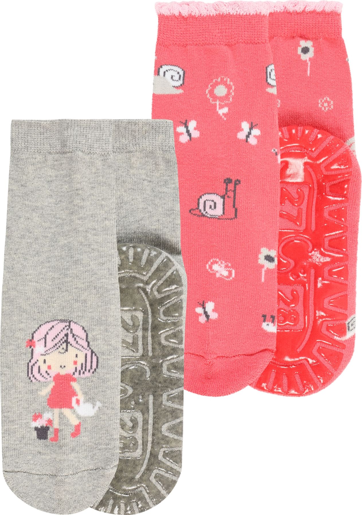 STERNTALER Ponožky 'Fli Fli' šedý melír / pink / růžová / bílá