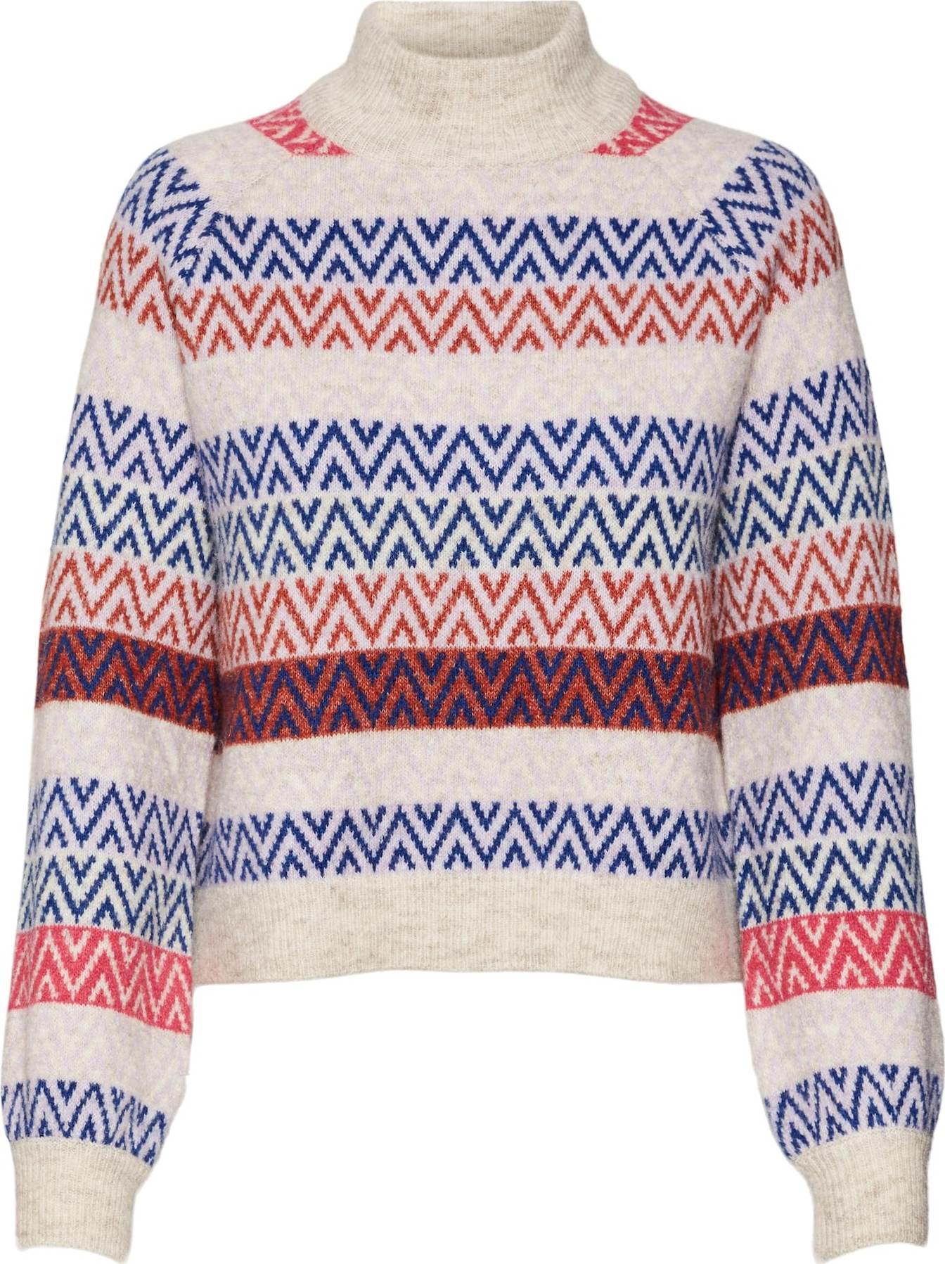 VERO MODA Svetr 'RAIL' krémová / tmavě modrá / karamelová / světle červená