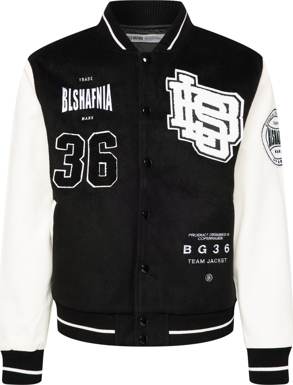 BLS HAFNIA Přechodná bunda 'Varsity Letterman' černá / bílá