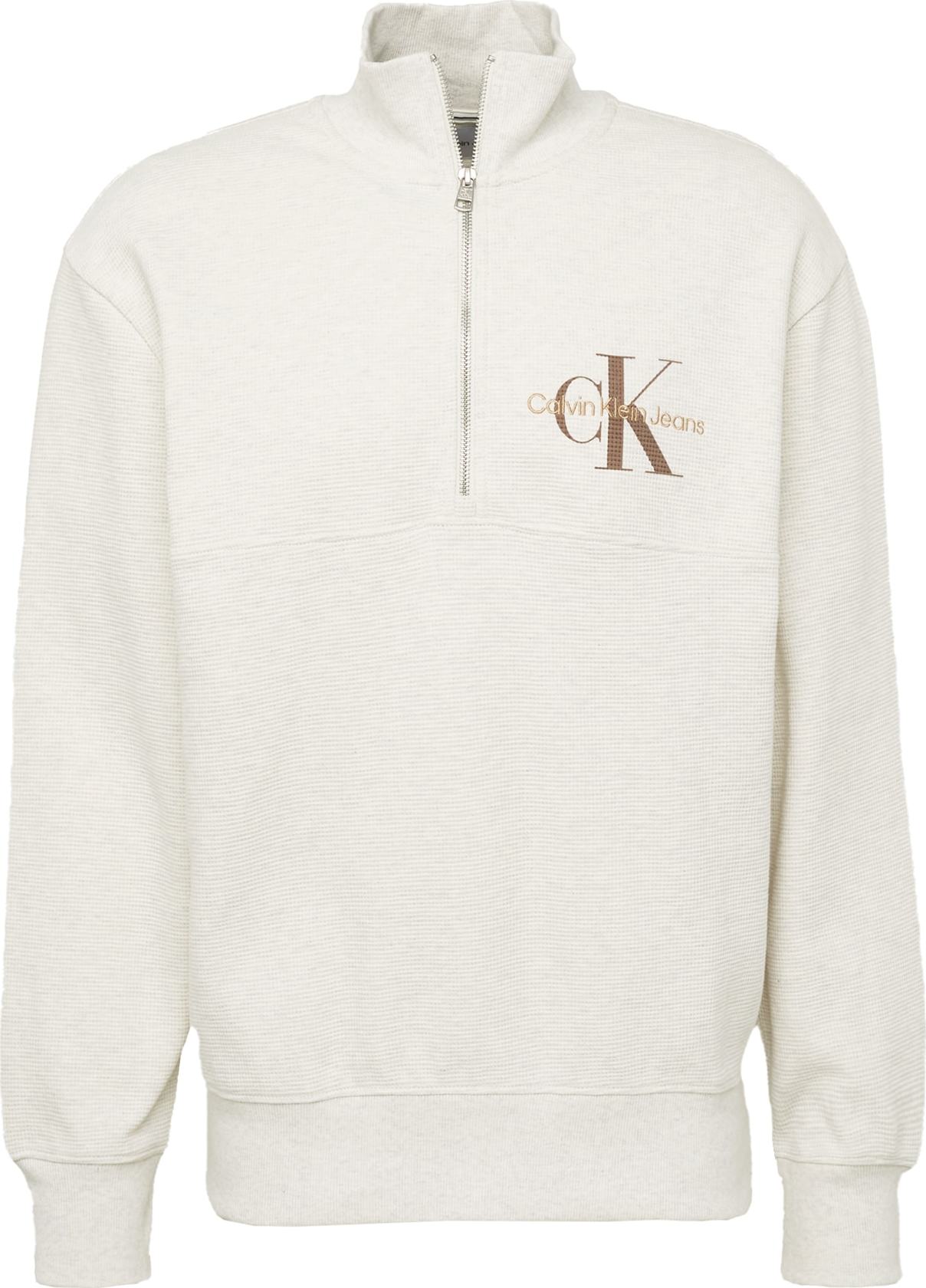 Calvin Klein Jeans Mikina hnědá / offwhite