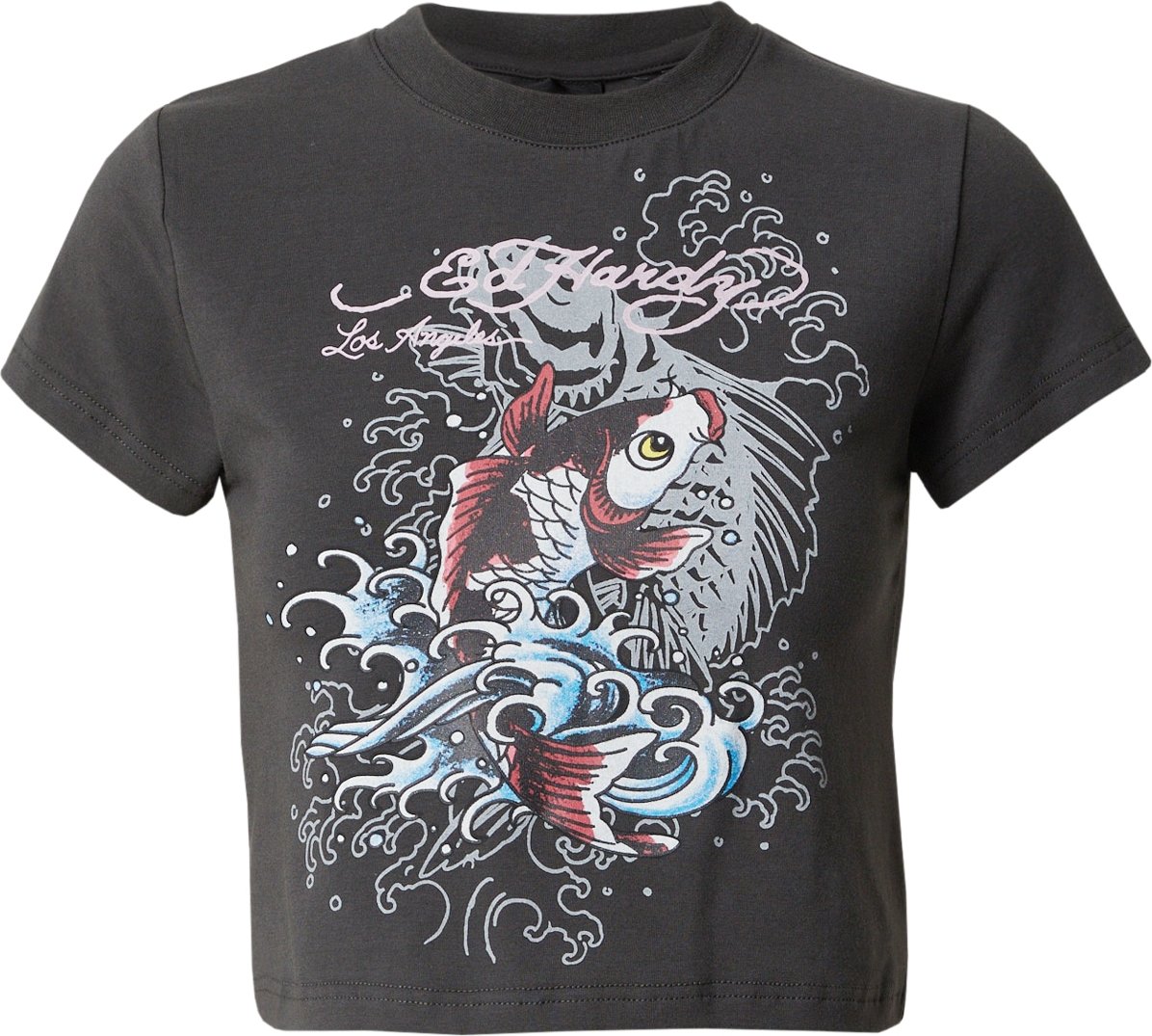 Ed Hardy Tričko 'KOI' kouřově modrá / nebeská modř / černá / bílá