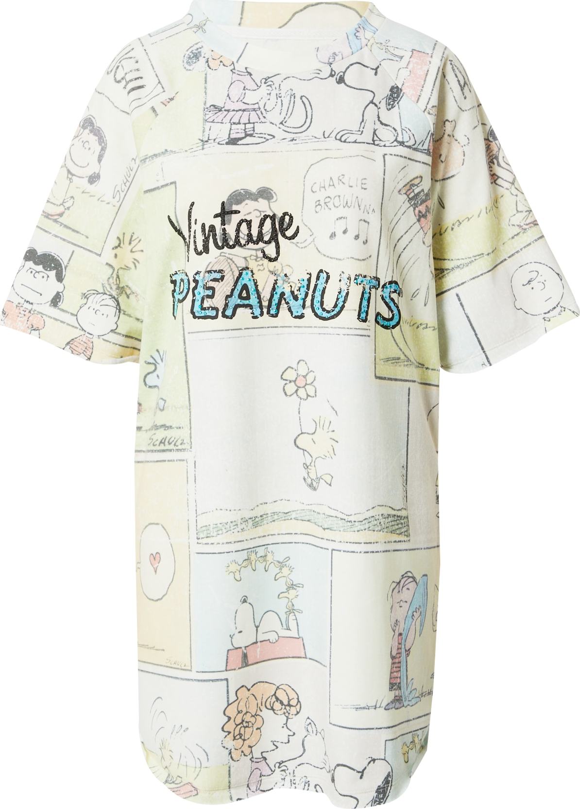 Frogbox Šaty 'Vintage Peanuts' krémová / světlemodrá / rákos / černá