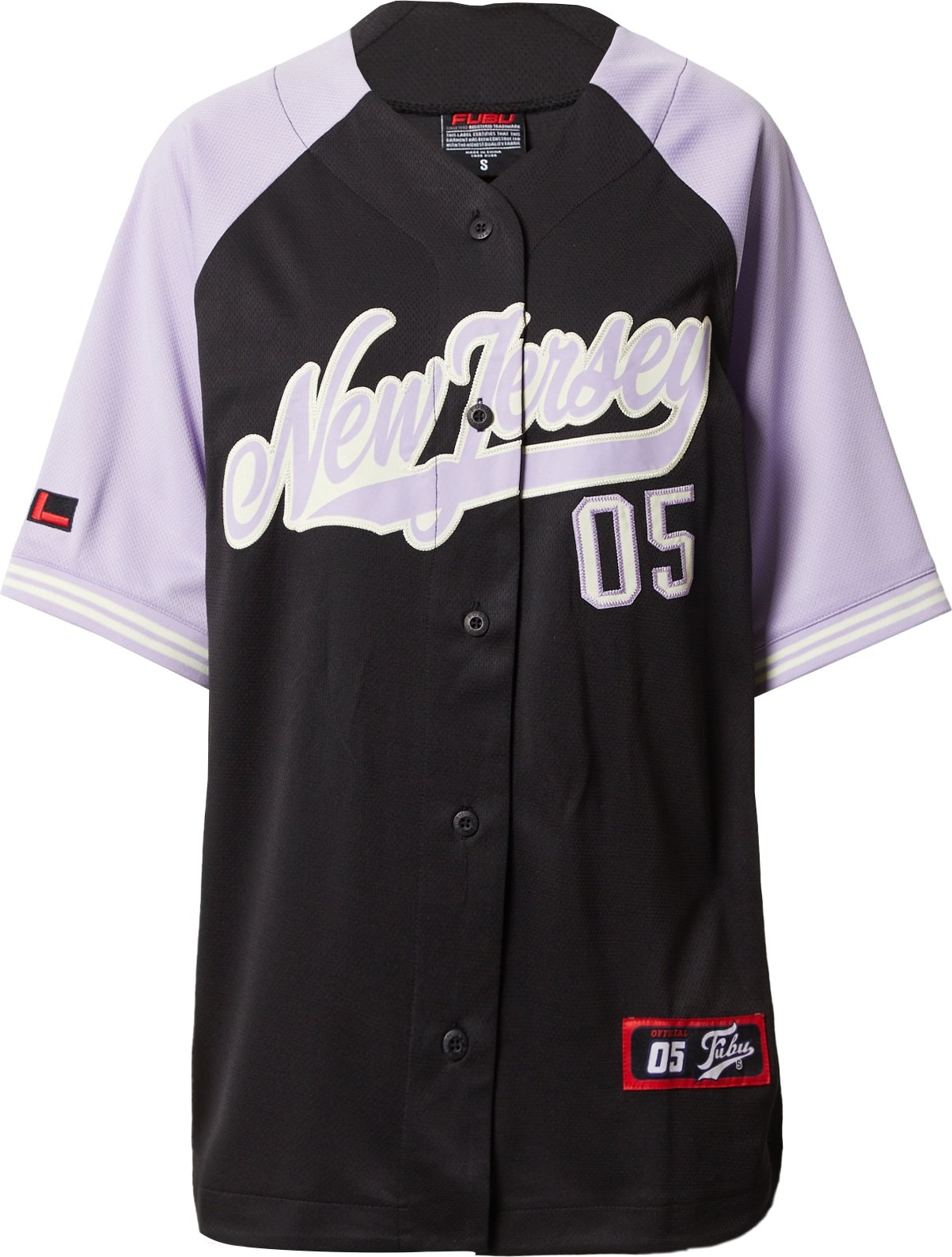 FUBU Tričko 'New Jersey Baseball' pastelová fialová / krvavě červená / černá / bílá