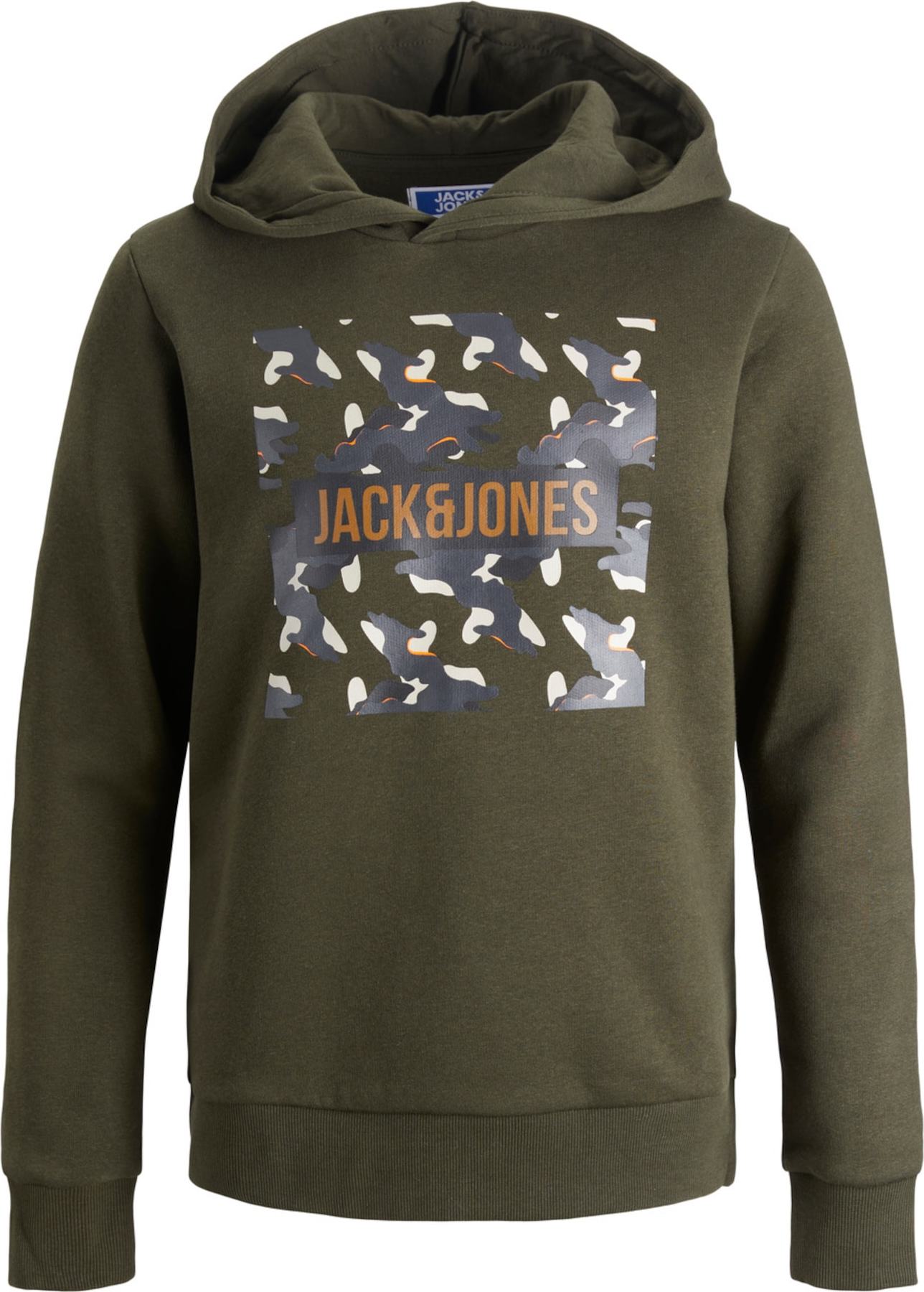 Jack & Jones Junior Mikina hnědá / khaki / černá / bílá