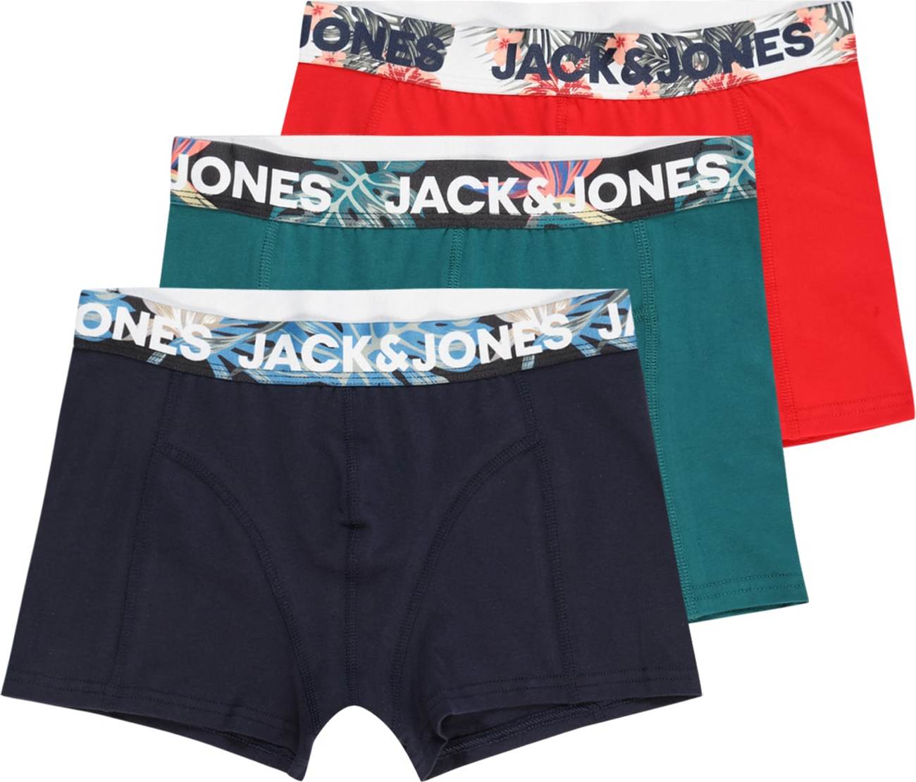 Jack & Jones Junior Spodní prádlo 'FLOWER' námořnická modř / petrolejová / červená / bílá