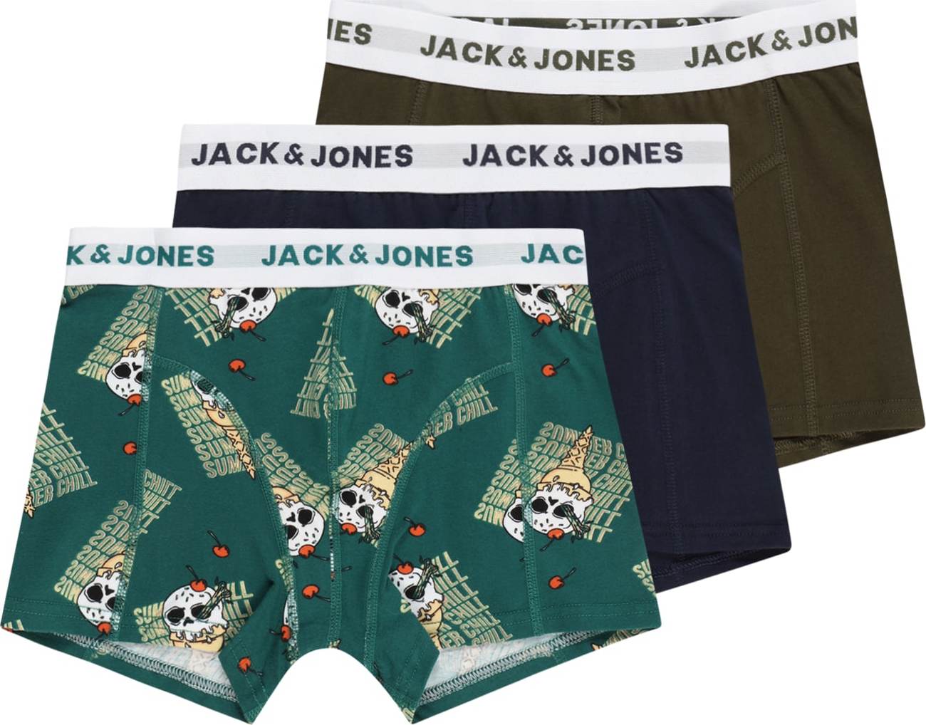 Jack & Jones Junior Spodní prádlo 'Ice' námořnická modř / olivová / tmavě zelená / bílá