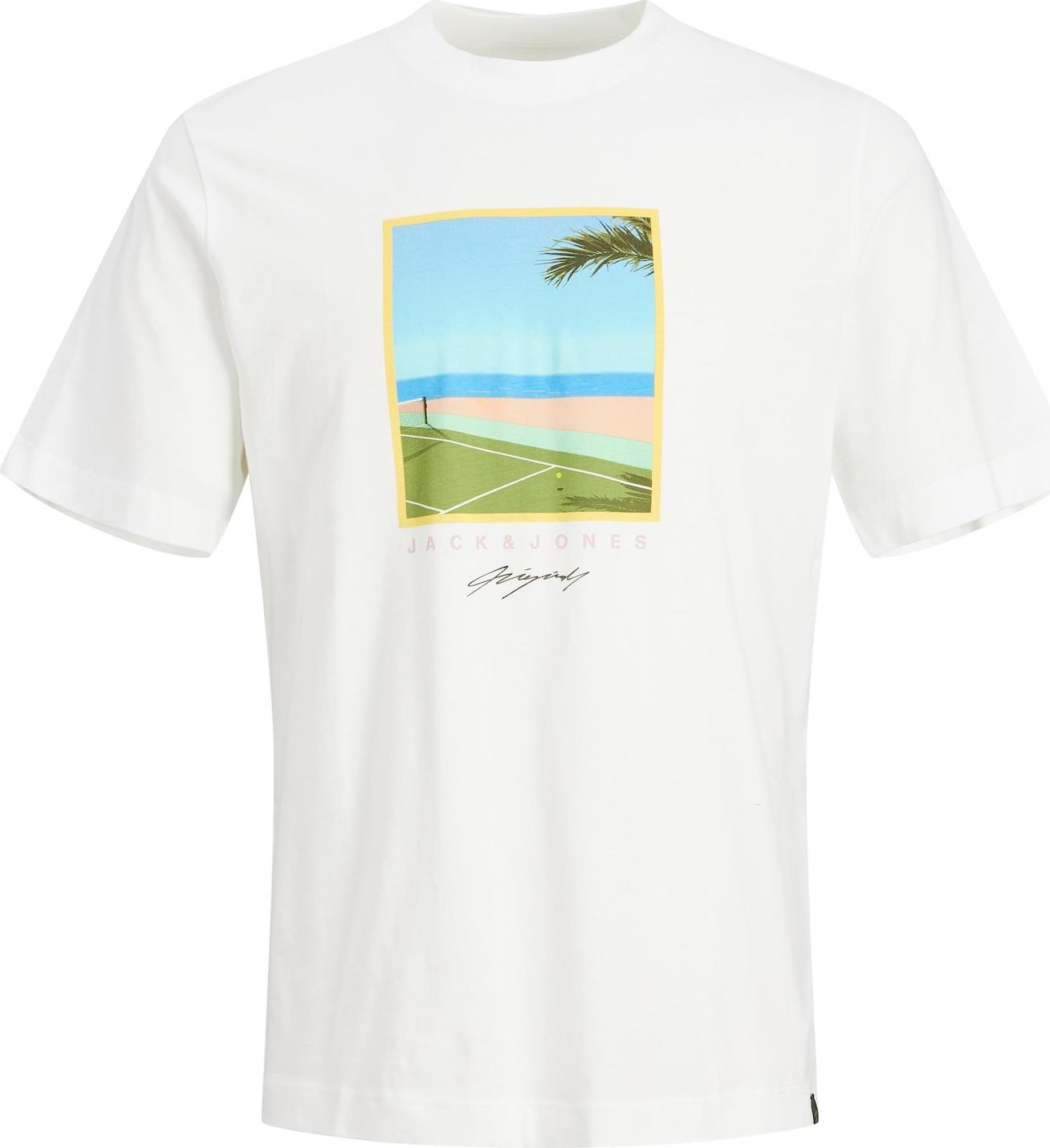 JACK & JONES Tričko 'TULUM LANDSCAPE' aqua modrá / zelená / broskvová / bílá