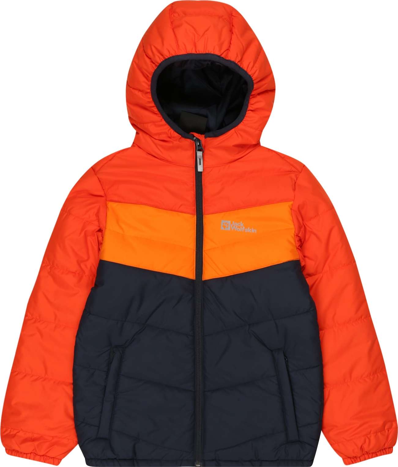 JACK WOLFSKIN Outdoorová bunda 'THREE HILLS' námořnická modř / šedá / oranžová / humrová