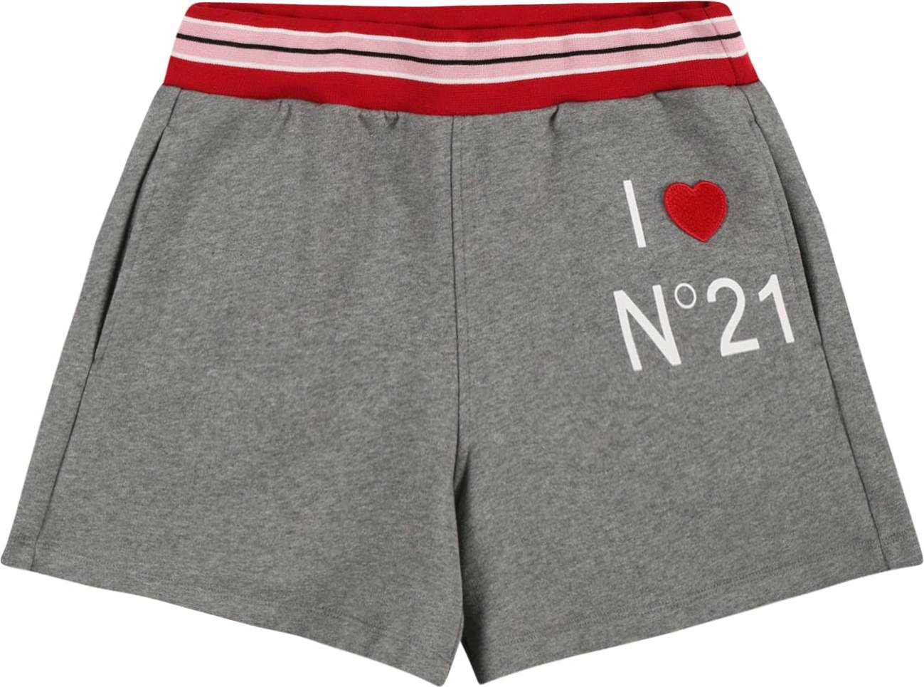 N°21 Kalhoty šedý melír / červená / bílá
