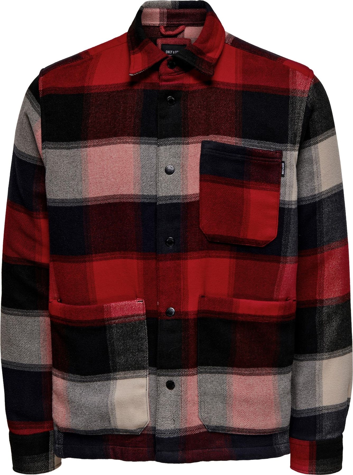 Only & Sons Přechodná bunda 'Ali' červená / černá / offwhite