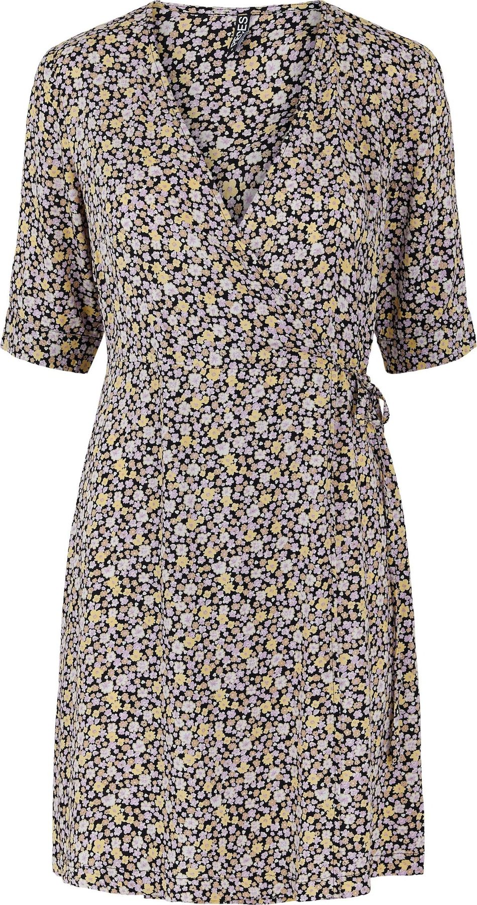 Pieces Petite Košilové šaty 'Kaitlyn' žlutá / pastelová fialová / černá / bílá