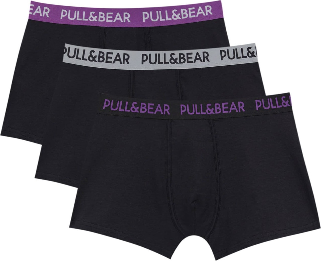 Pull&Bear Boxerky šedá / fialová / černá